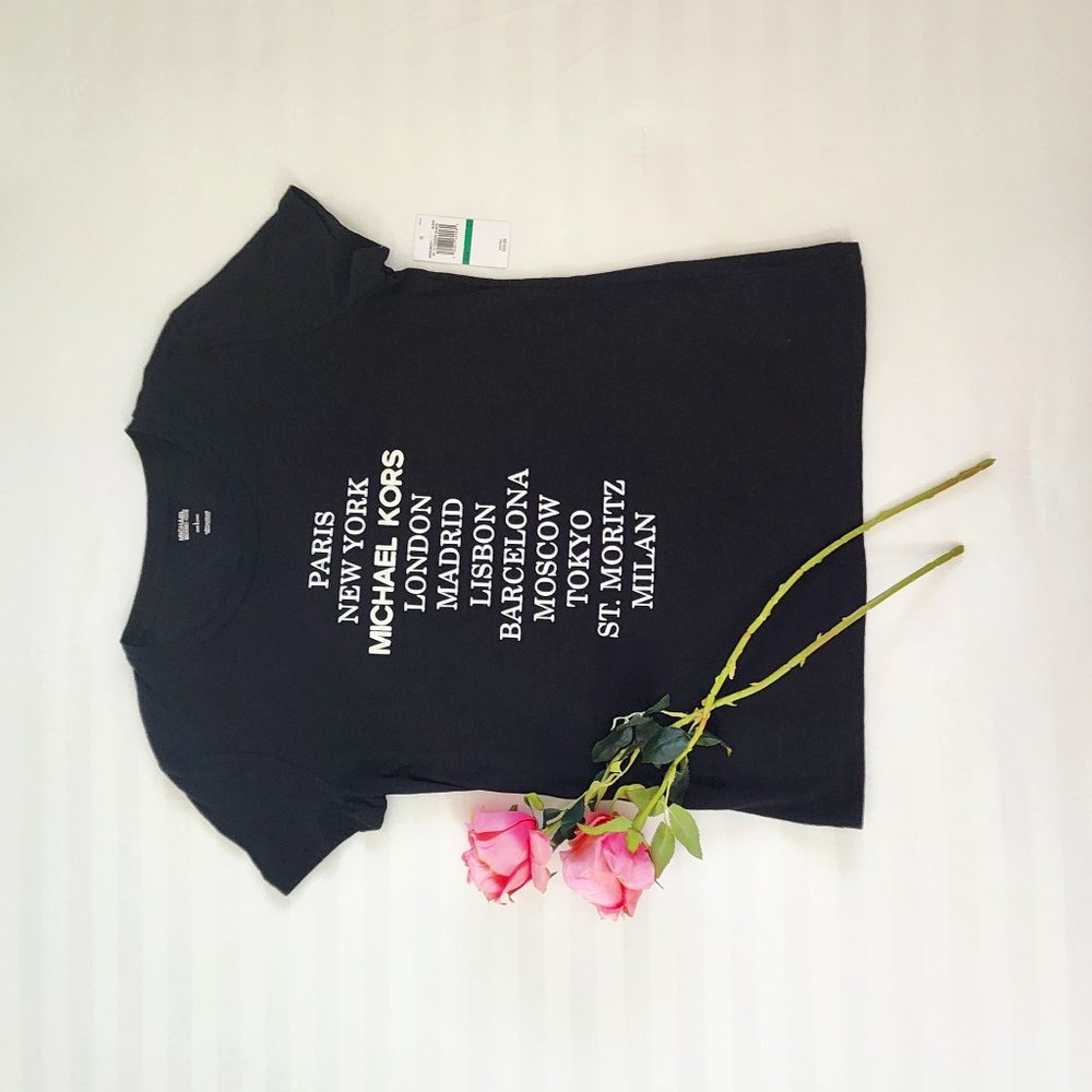 Women's Black Michael Michael Kors-Paris, NY- T Shirt. NWT - Picture 2 of 13
